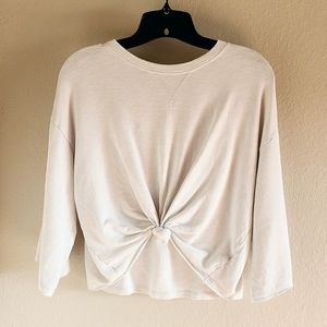 Nectar Cropped White Long Sleeve Knotted Front Top